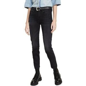 R13 Mid-Rise Boy Skinny Black Jeans Stratford Clean Sz 25 Whiskered (E